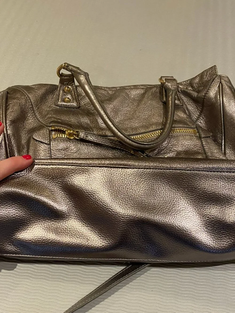 Steven by Steve Madden Silver Tote with striped interior